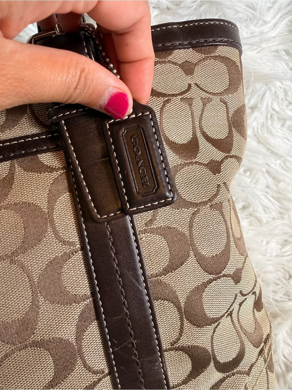 Coach Brown Signature Canvas Tote with Dark Brown Leather Trim